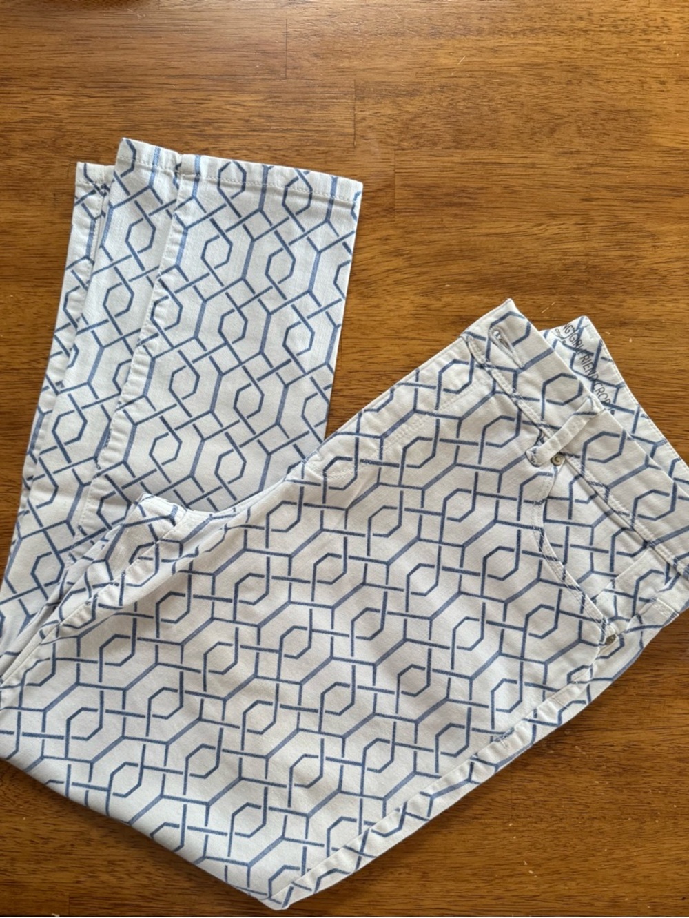Chico's Blue and White Slimming Girlfriend Pants